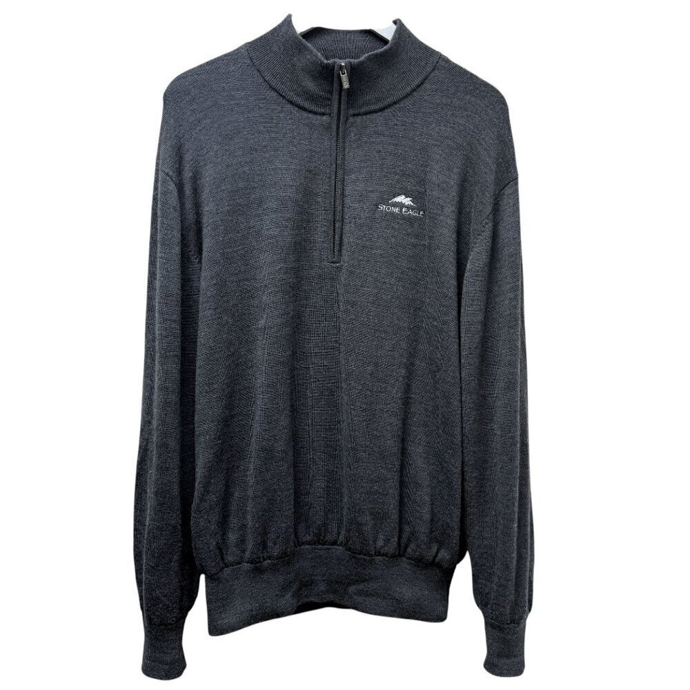 FOOTJOY Lined Wool Golf Sweater Mens Large Gray Zip Mockneck Stone Eagle